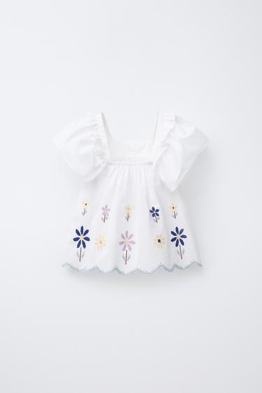 TOP FLORES PUNTO DE CRUZ - Blanco de Zara