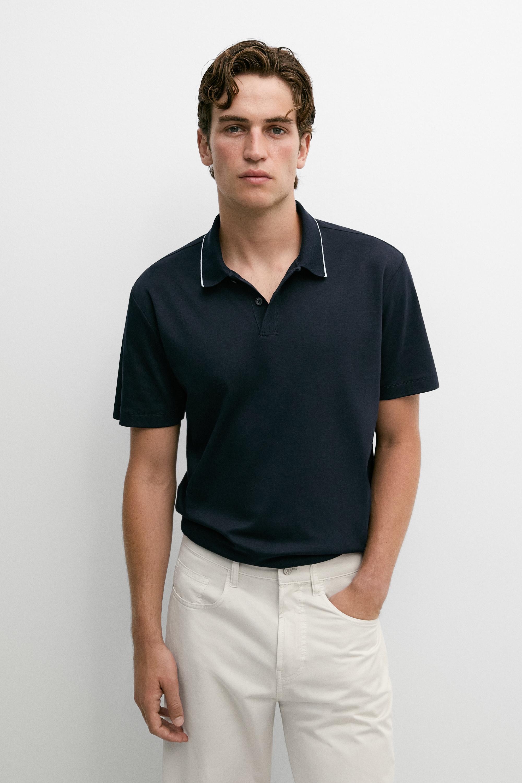 Short sleeve polo shirt with contrast detail — Navy blue