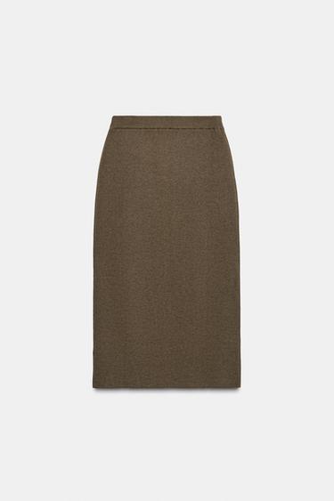 STRAIGHT WOOL MIDI SKIRT - Khaki by Zara