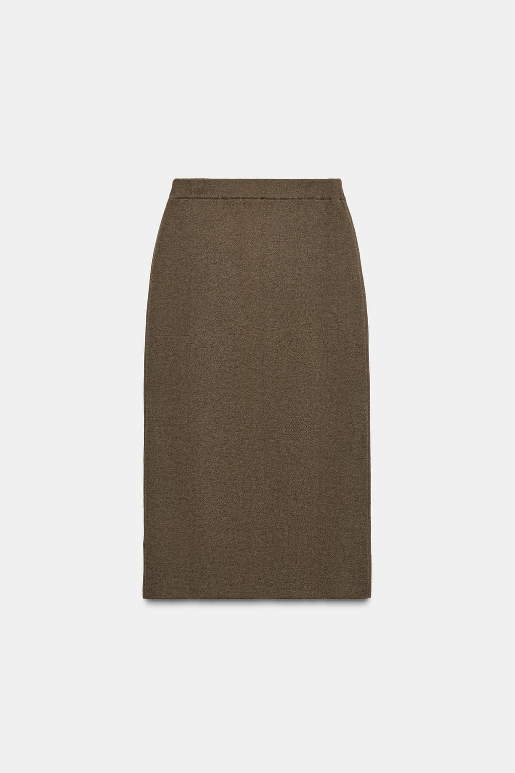 WOOL BLEND STRAIGHT MIDI SKIRT