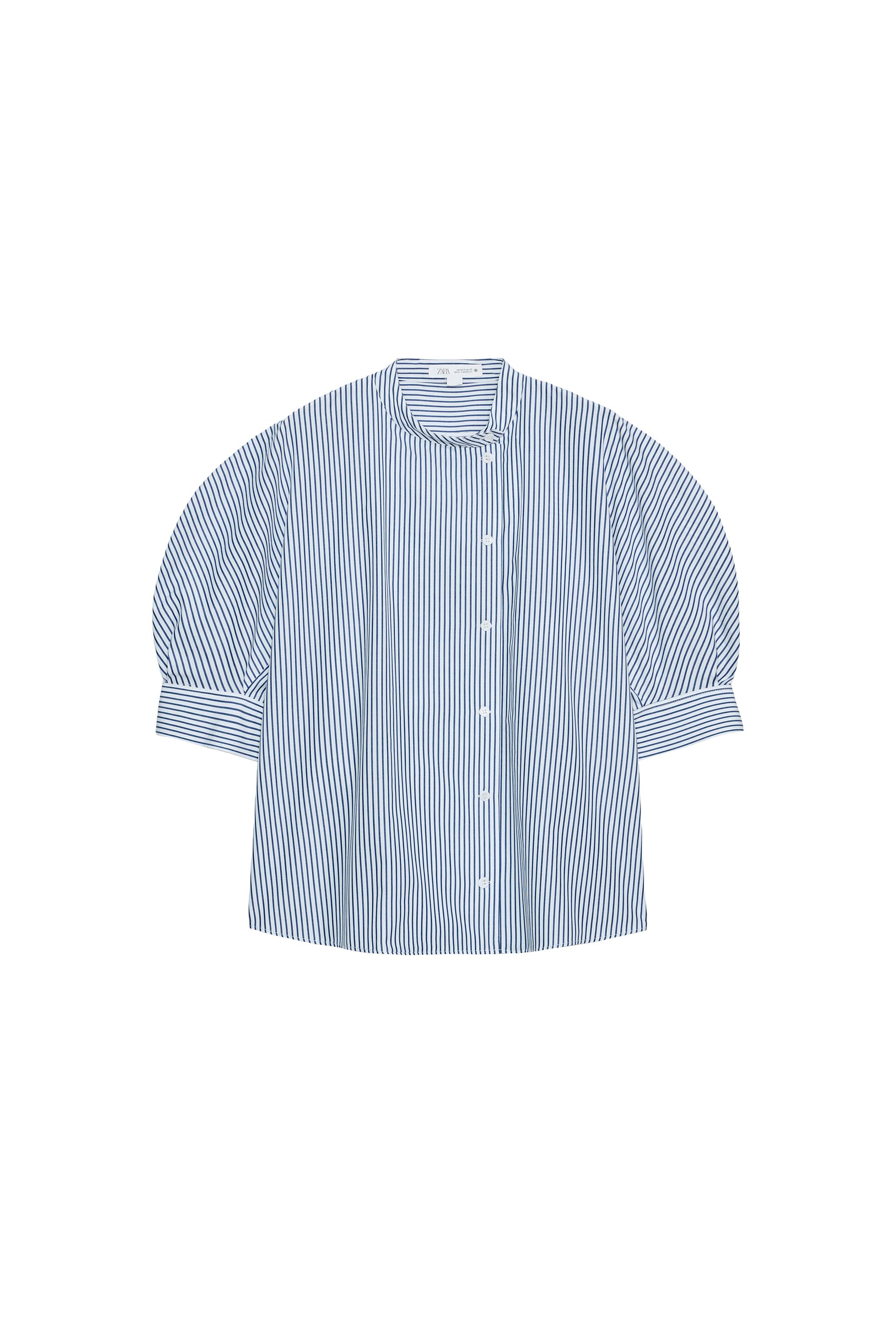 ZW COLLECTION BUTTON POPLIN SHIRT - Blue / White | ZARA United States