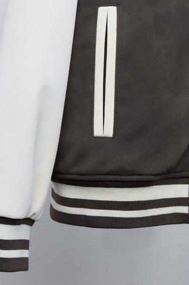 BOMBER JACKET WITH HOODIE AND FAUX LEATHER SLEEVES - Brown by Zara - Image 6