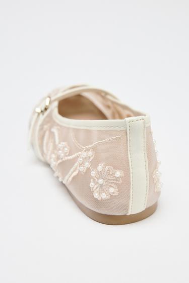 BALLERINES EN MESH BRODÉES - Blanc de Zara - Image 4