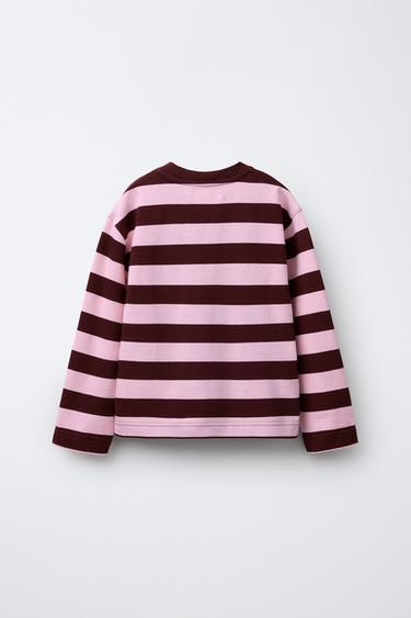 T-SHIRT À RAYURES AVEC CŒUR BRODÉ - Rose de Zara - Image 1