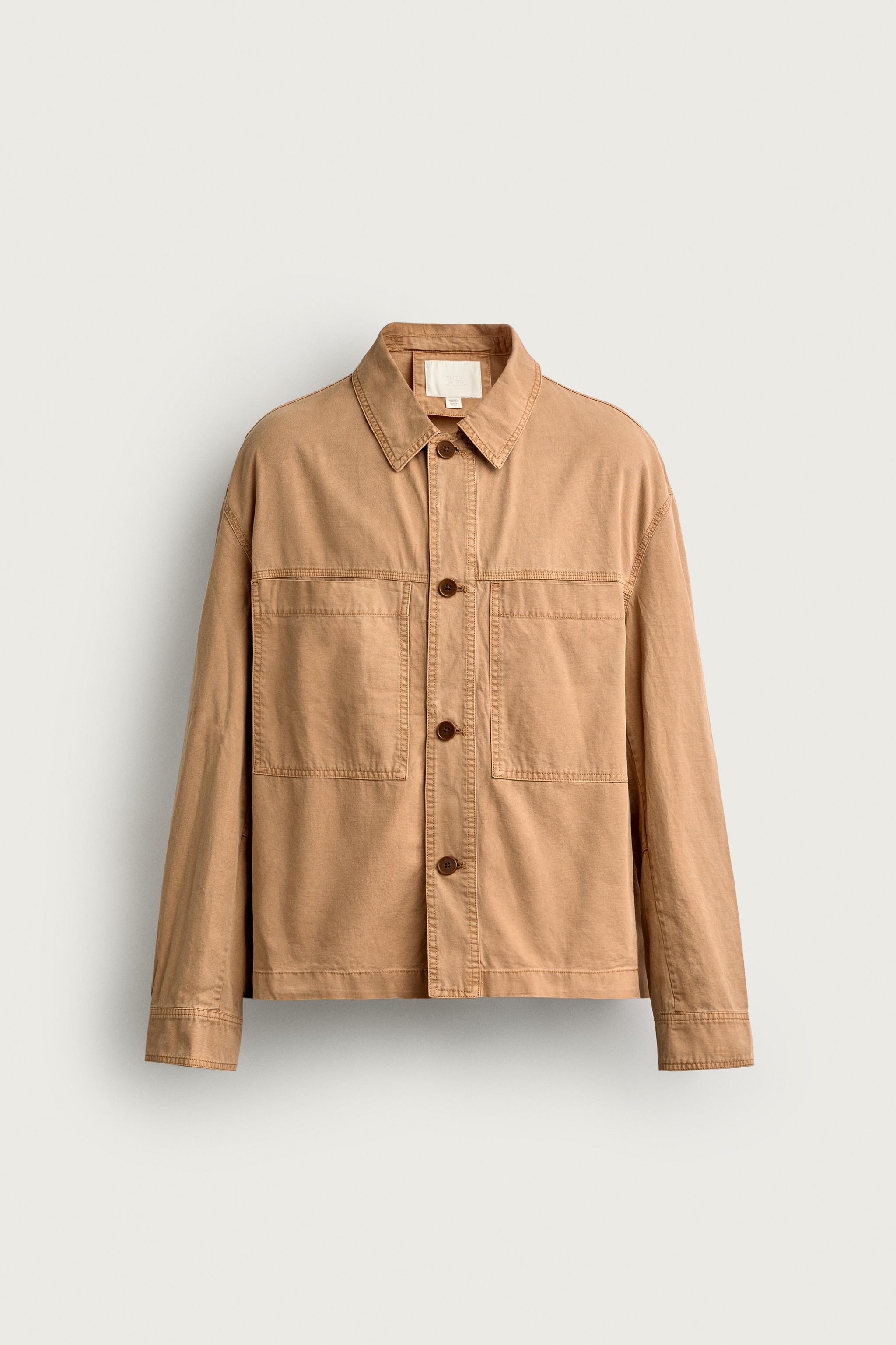 RELAXED FIT POCKET OVERSHIRT — taupe brown