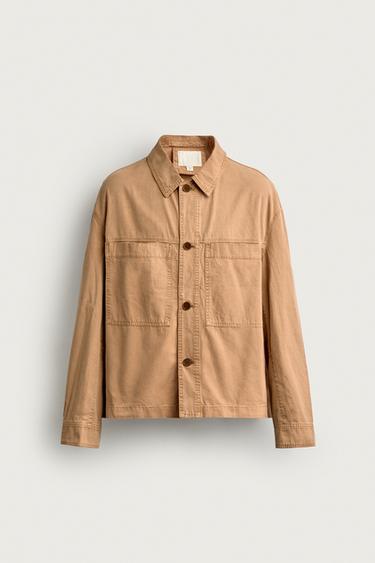 Zara 寬鬆剪裁口袋襯衫式外套 - 焦糖色