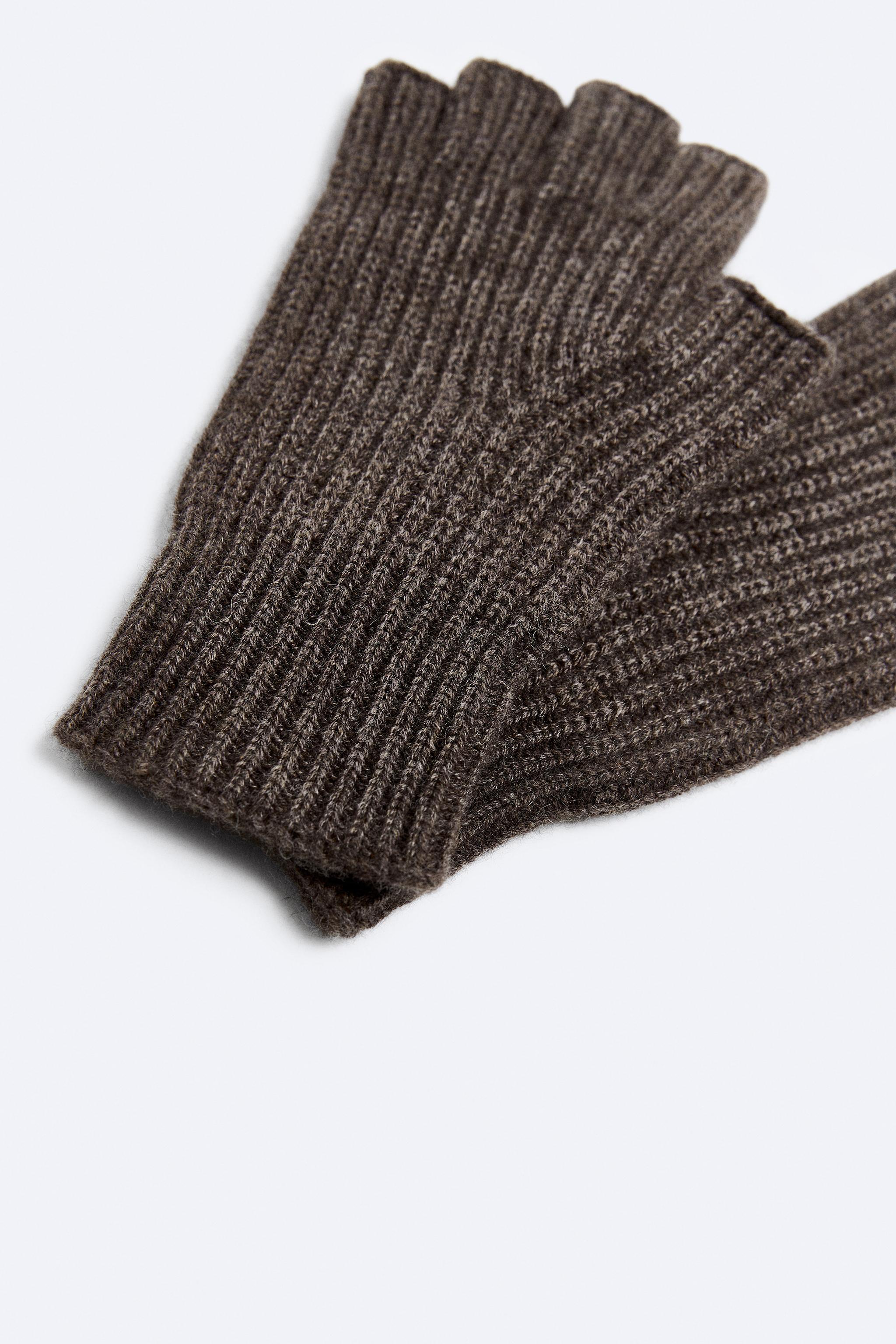 100% CASHMERE FINGERLESS GLOVES - taupe brown