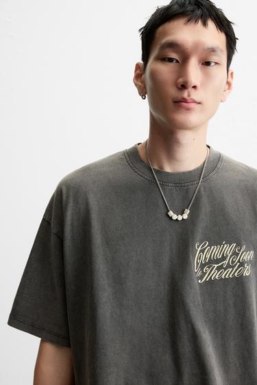 FADED T-SHIRT WITH SLOGANS - Dark anthracite by Zara - Image 4
