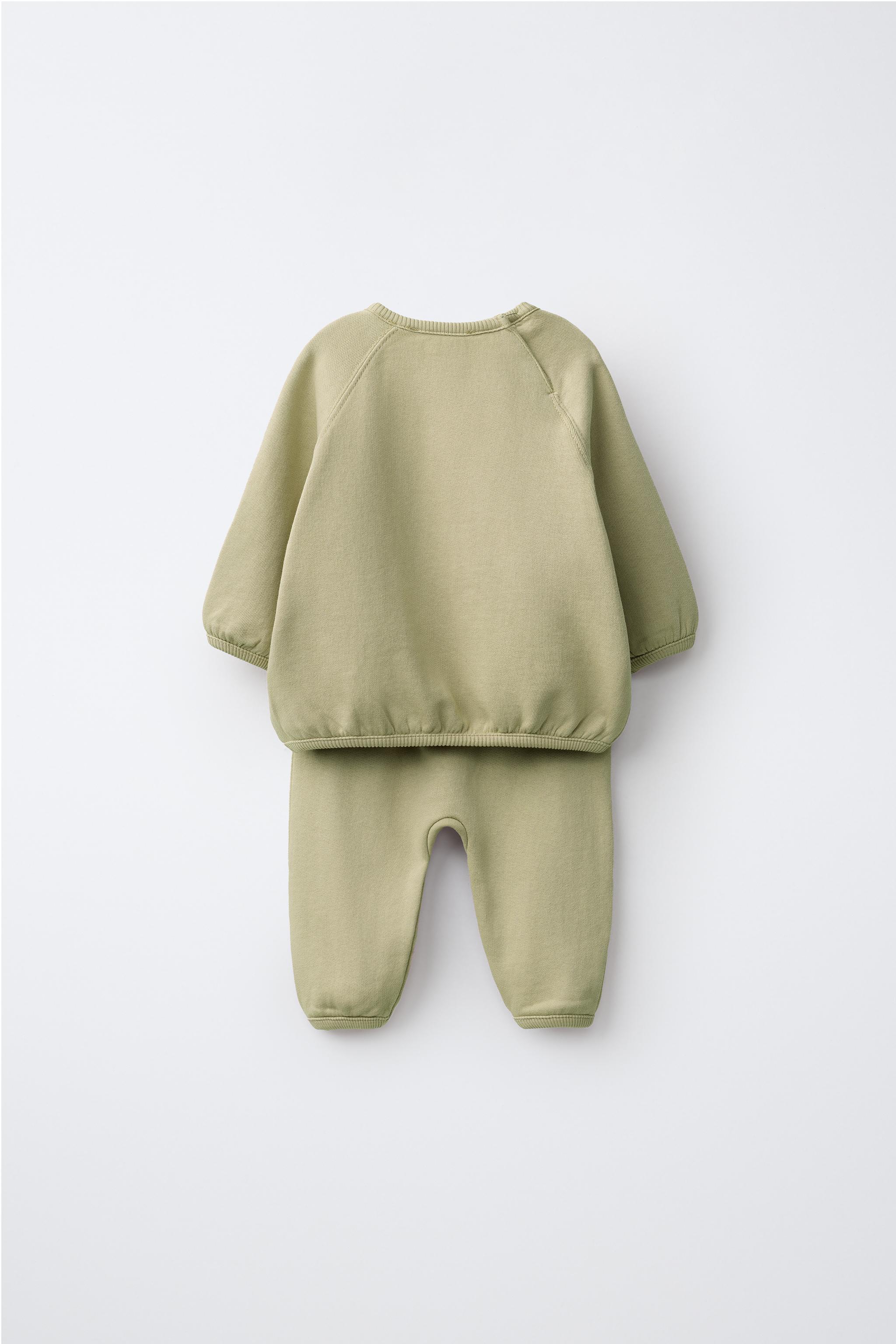SOLID BALLOON PANTS AND SWEATSHIRT SET — olive green