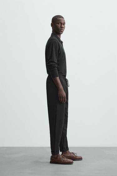 Zara EASY CARE JOGGER WAIST PANTS - Black