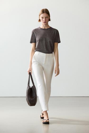 Zara Slim fit linen blend trousers - Oyster-white