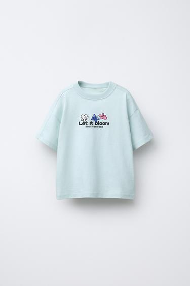 Zara FLORAL PRINTED T-SHIRT - Light blue