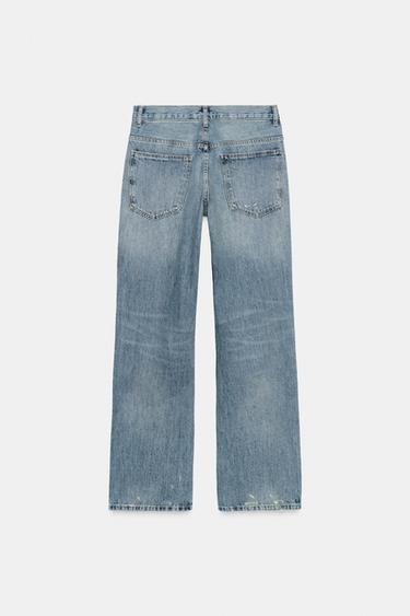 JEAN TRF WIDE LEG DÉCHIRÉ À STRASS - Bleu de Zara