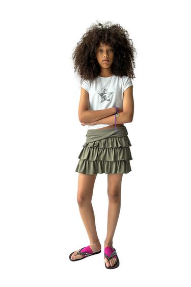 FALDA VOLANTES CINTURA VUELTA - Khaki de Zara