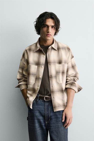 TEXTURED CHECK SHIRT - Light brown by Zara