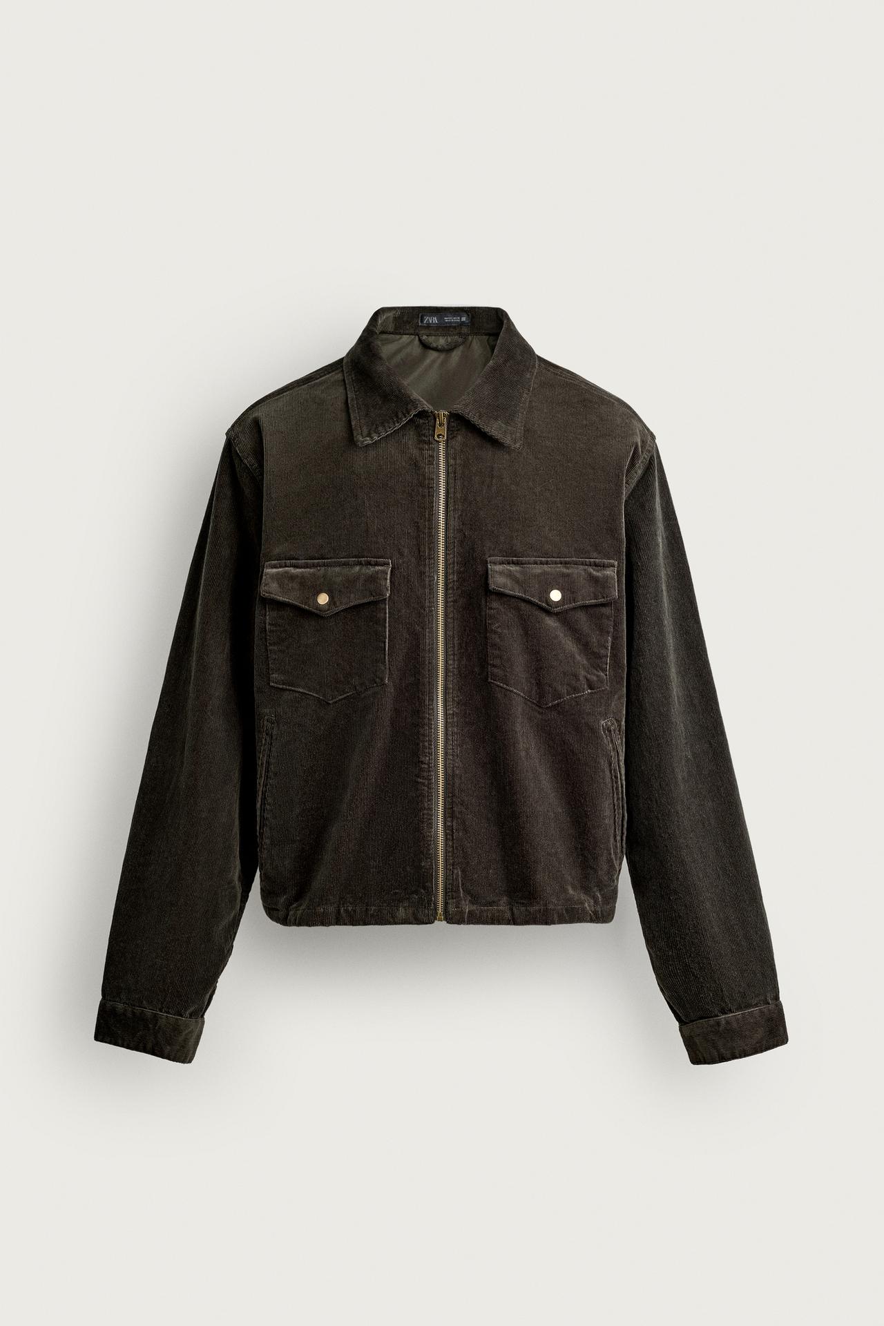 CROPPED CORDUROY OVERSHIRT — Dark green