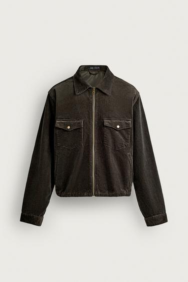 CROPPED CORDUROY OVERSHIRT — Dark green 1