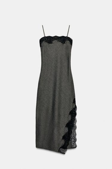 ZW COLLECTION LIMITED EDITION LACE WOOL DRESS - Grey / Beige by Zara
