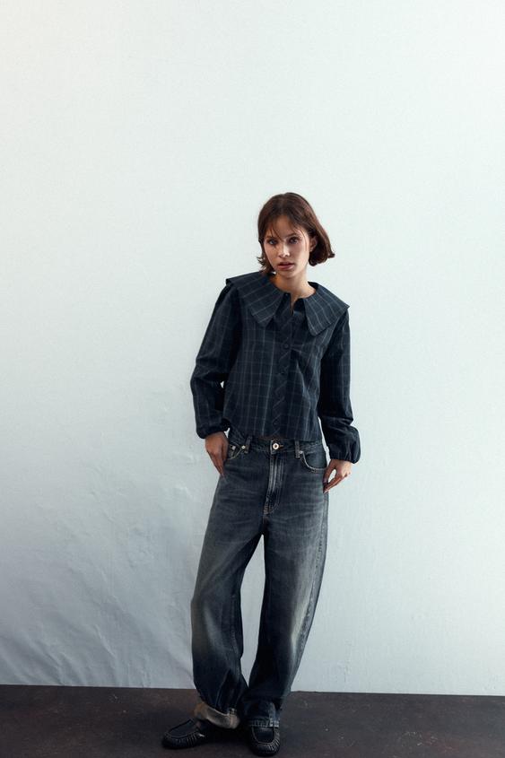 CAMISA CUADROS POPELÍN CUELLO BOBO