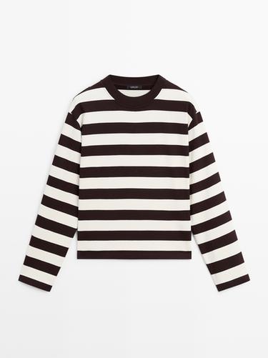 Zara Long sleeve cotton T-shirt - Brown - Image 0