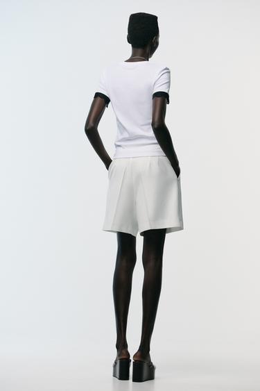T-SHIRT DENTELLE MANCHES - Blanc / Noir de Zara - Image 3