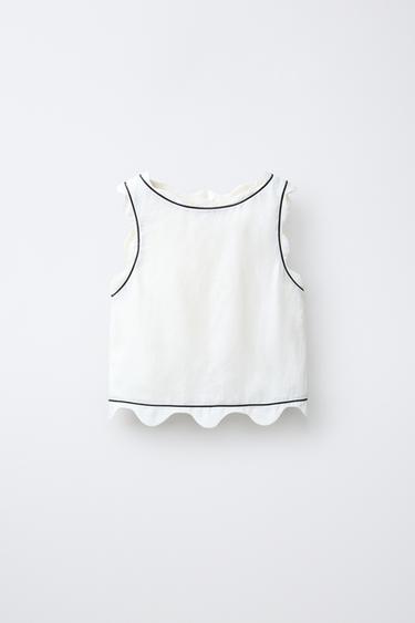 TOP FESTONNÉ LISERÉS CONTRASTE - Écru de Zara - Image 0