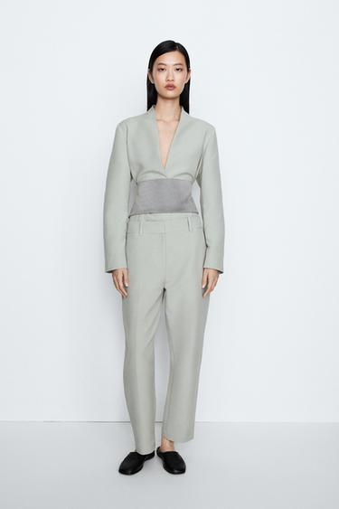 Zara Suit pants with adjustable tab detail - STUDIO - Gray marl - Image 0