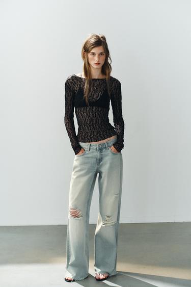 LACE LONG SLEEVE TOP - Black by Zara