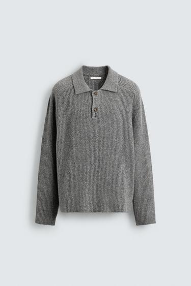POLOSHIRT AUS BOUCLÉ-STRICK MIT STRUKTURMUSTER - Grau von Zara