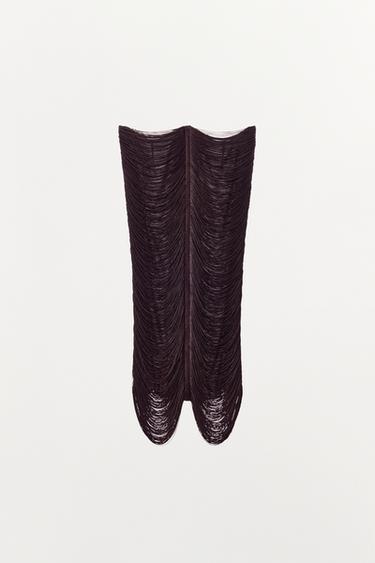 JUPE MI-LONGUE À FRANGES - Marron de Zara - Image 2