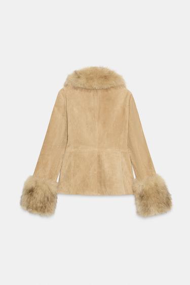 FITTED 100% SHEEPSKIN SUEDE BLAZER - Sand by Zara - Image 3