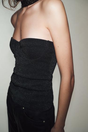 HAUT BUSTIER STRETCH BRILLANT - Noir de Zara - Image 2
