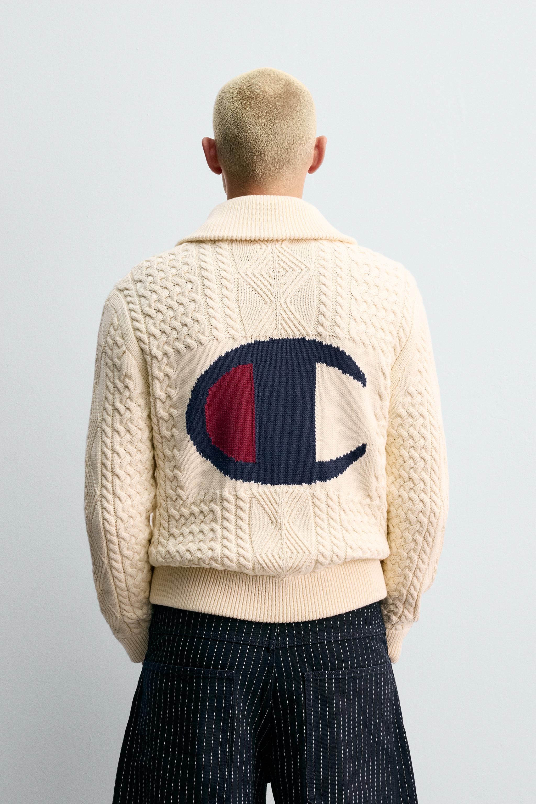 JACQUARD CABLE KNIT CARDIGAN CHAMPION ® X ZARA - Ecru | ZARA