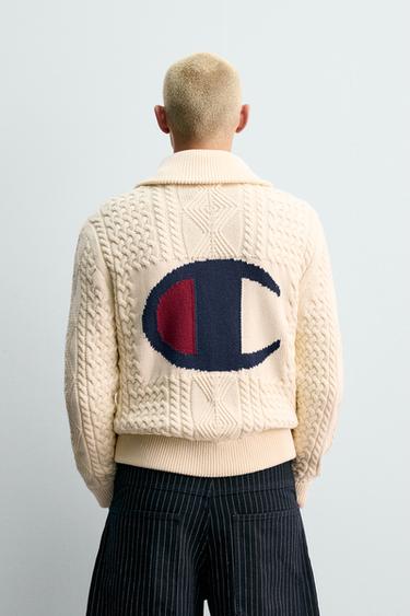 VESTE EN MAILLE JACQUARD À TORSADES CHAMPION ® X ZARA - Écru de Zara - Image 2