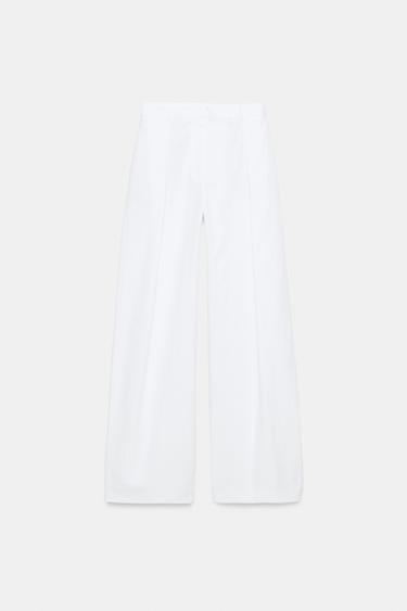 Zara POPLIN PLEATED PANTS - White