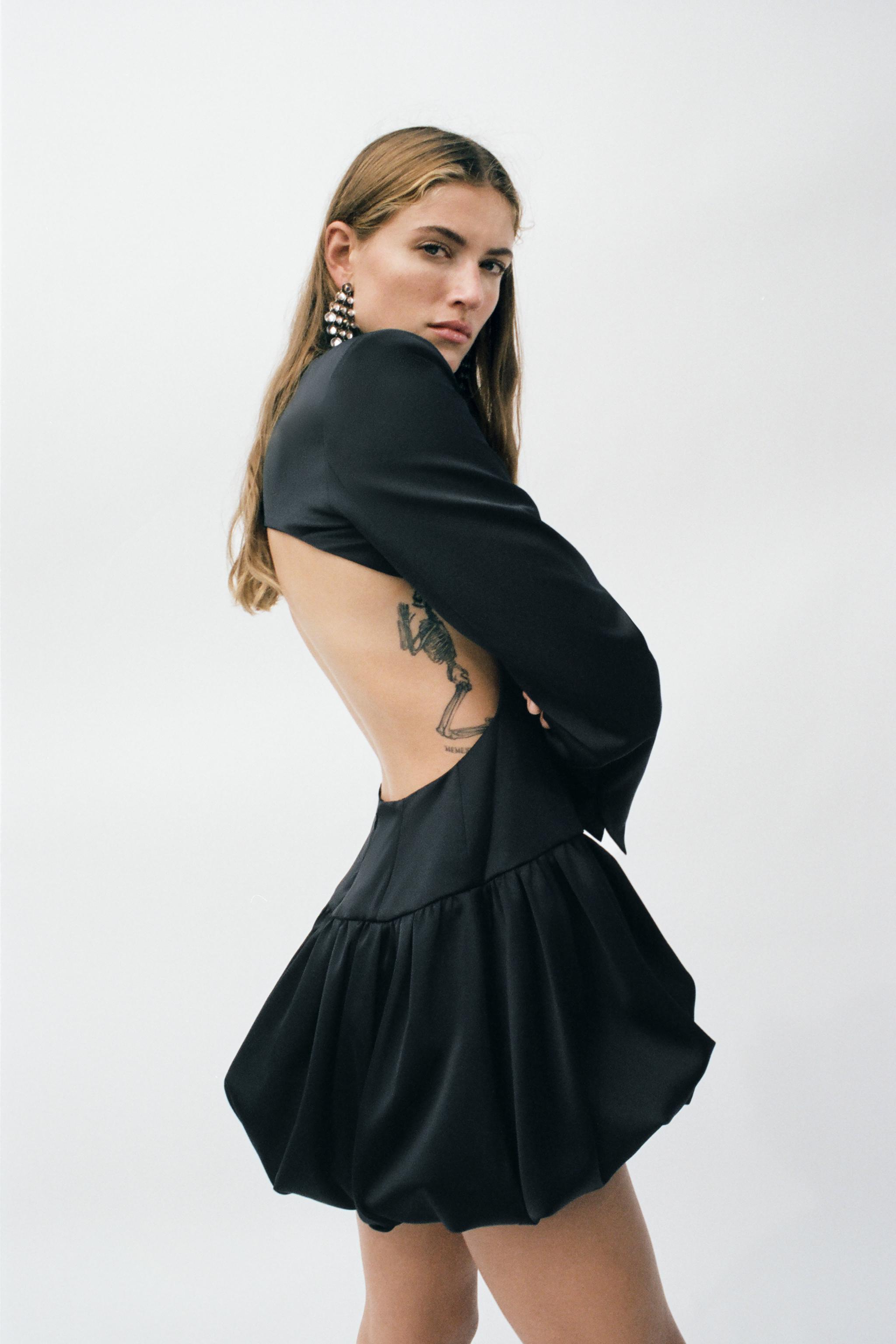 Abito Sposa Vestito Corto Tubino Nero Maniche Lunghe Zara VESTITO MINI  GLOBO Nero ZARA Italia Italy, image size:2048x3072