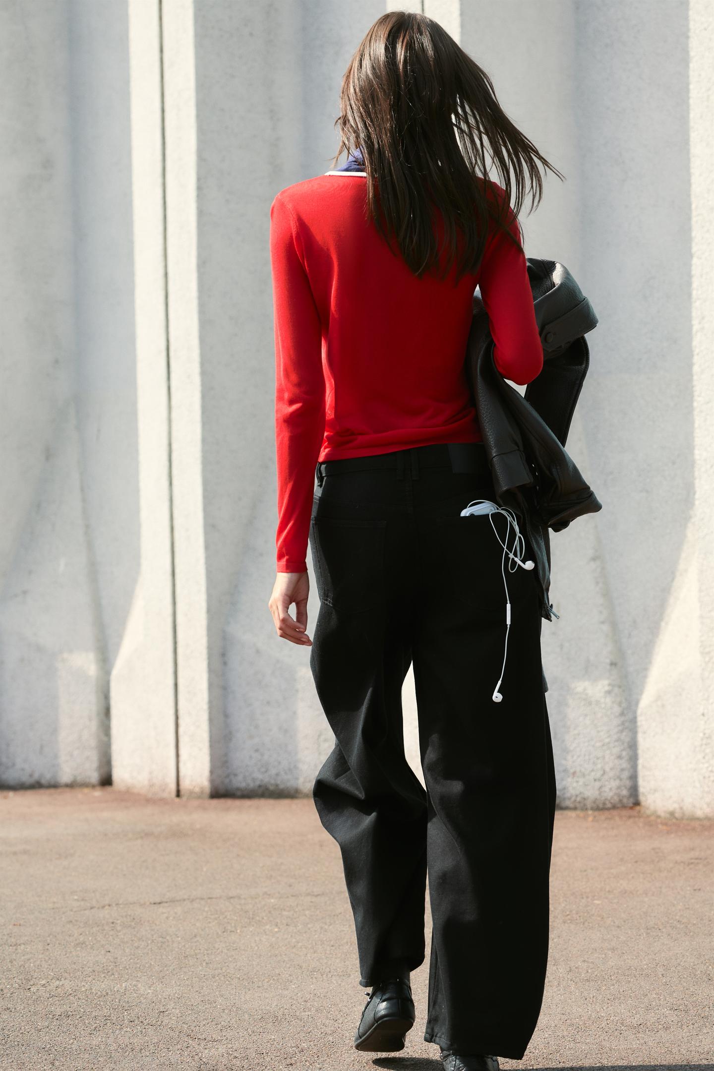 Женский свитер Zara Combined Knit, цвет: Красный — фото 4