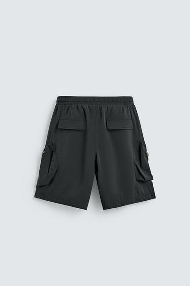 RELAXED FIT FLOWING CARGO BERMUDA SHORTS - Black by Zara - Image 7