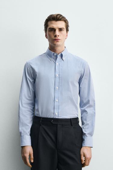 REGULAR FIT COTTON SHIRT - striped by Zara