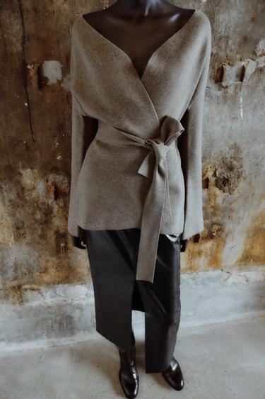 Zara BELTED KNIT CARDIGAN - Mink