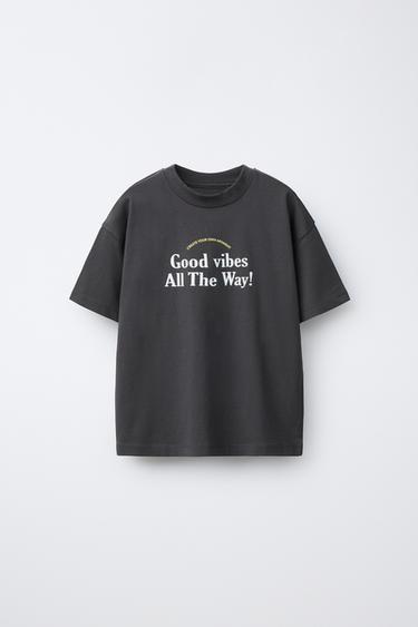 Zara TEXT PRINT T-SHIRT - Anthracite grey