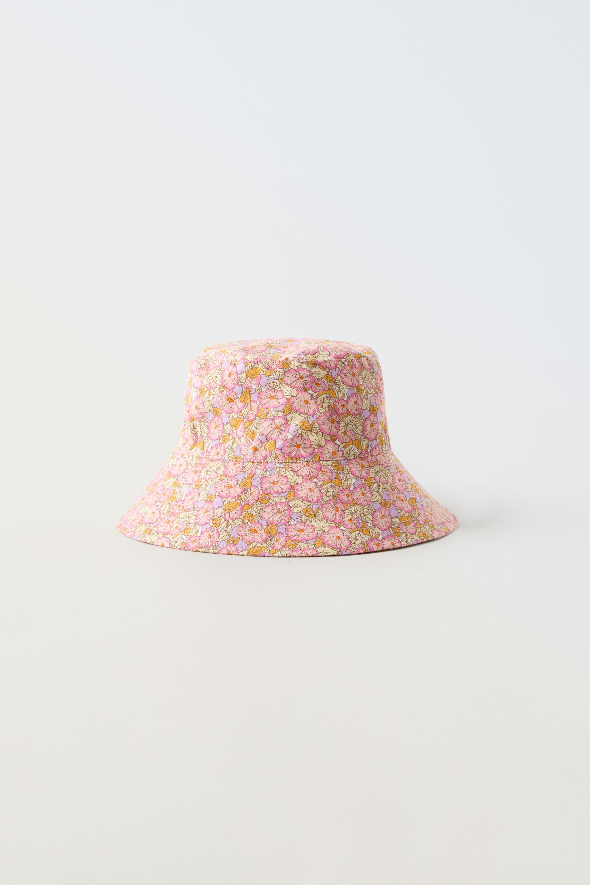 FLORAL BUCKET HAT WITH STRAPS Pink ZARA United Kingdom