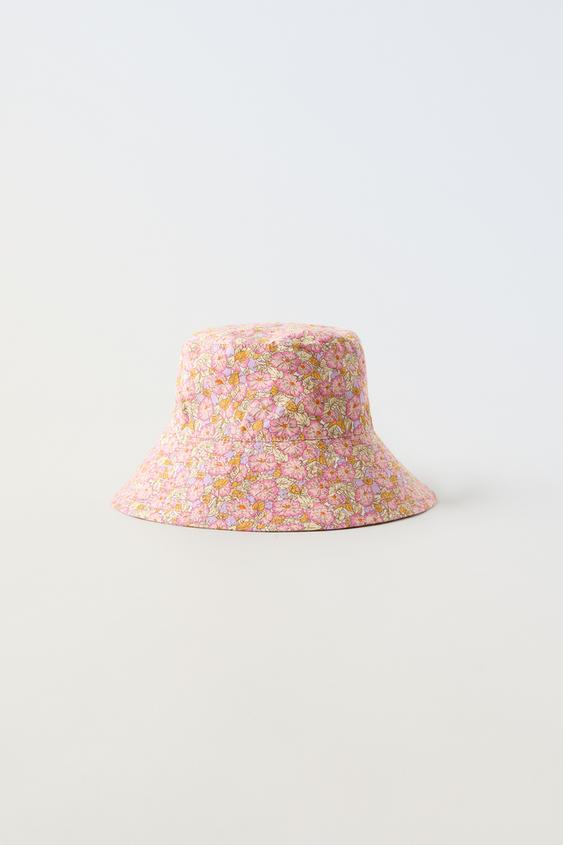 FLORAL BUCKET HAT WITH STRAPS - Pink | ZARA United Kingdom