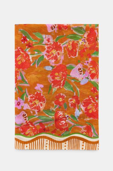 WATERCOLOUR MODAL SILK SCARF - Orange by Zara