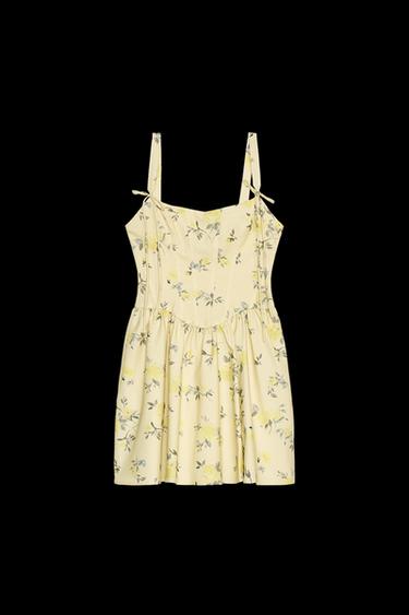 KURZES POPELINKLEID MIT BLUMENMUSTER - Gelb von Zara