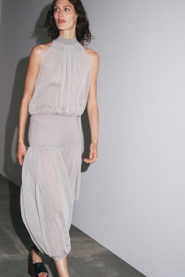Zara TIED CHIFFON BODYSUIT - Pearl gray
