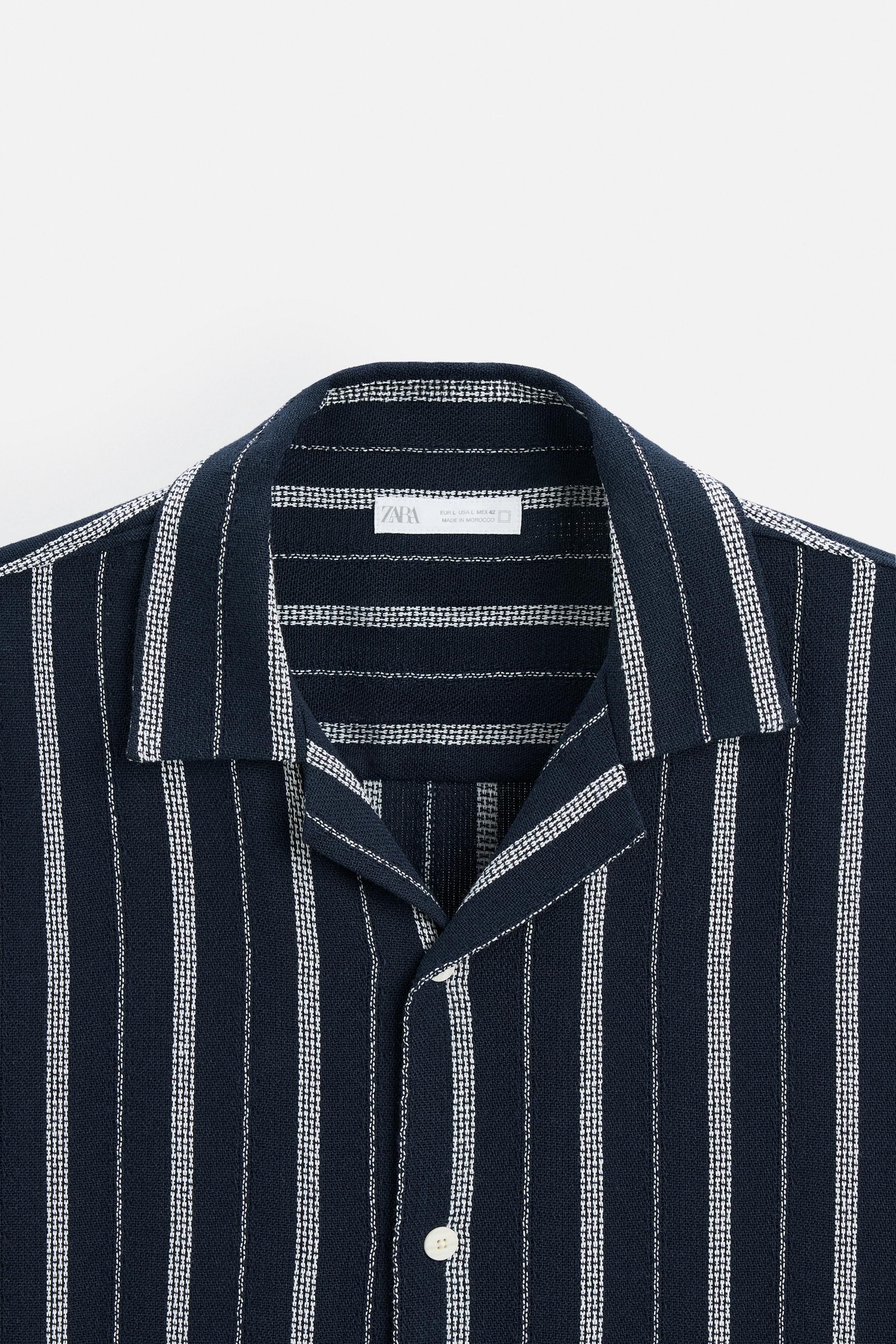 ZARA ストライプ柄テクスチャー生地シャツ 5639/123 ストライプ柄テクスチャー生地シャツ - ネイビーブルー | ZARA