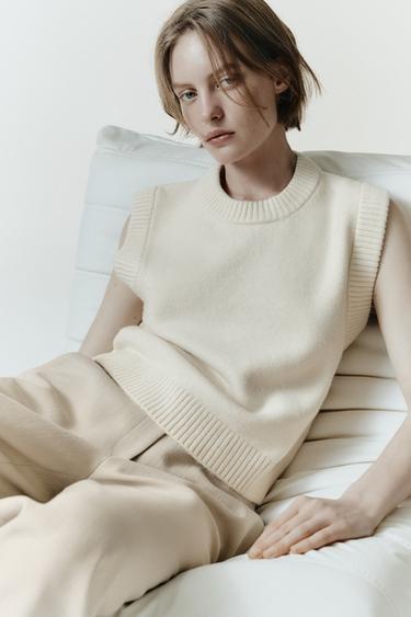 COLETE DE MALHA CANELADO - Branco-marfim da Zara