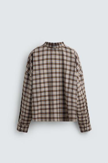 BOXY FIT CHECK POLO SHIRT - Brown / Ecru by Zara - Image 7