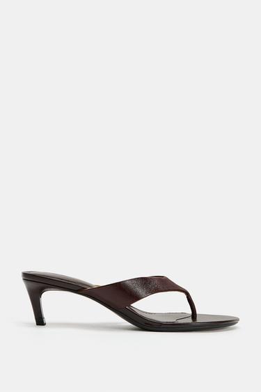 LEATHER KITTEN-HEEL SANDALS - Chocolate Brown by Zara